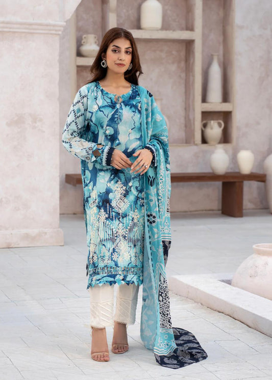 EMBROIDERED LAWN SUMMER THREE PIECE - A840
